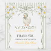 Silly Goose Sage Green Gender Neutral Baby Shower ワインラベル (シングルラベル)