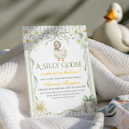 Silly Goose Sage Green Gender Neutral Baby Shower 招待状