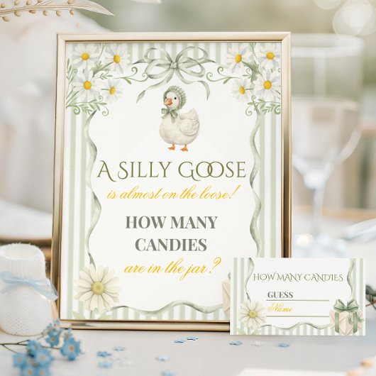 Silly Goose Sage Green Neutral Baby Shower Game ポスター
