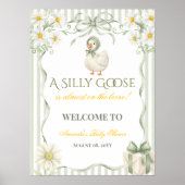 Silly Goose Sage Green Neutral Baby Shower Welcome ポスター (正面)