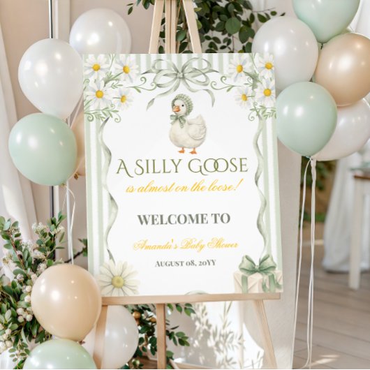 Silly Goose Sage Green Neutral Baby Shower Welcome ポスター