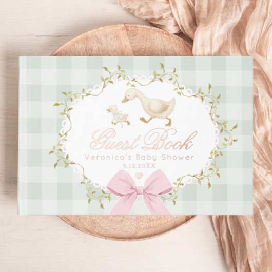 Silly Goose Sage Pink Gingham Baby Shower ゲストブック