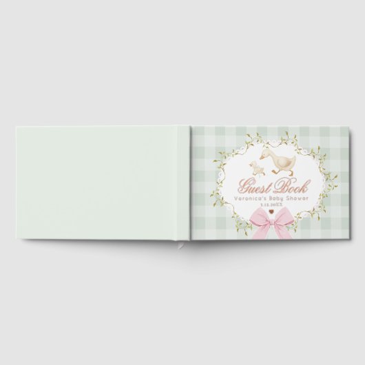 Silly Goose Sage Pink Gingham Baby Shower ゲストブック (全面)