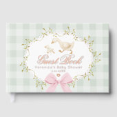 Silly Goose Sage Pink Gingham Baby Shower ゲストブック (正面)