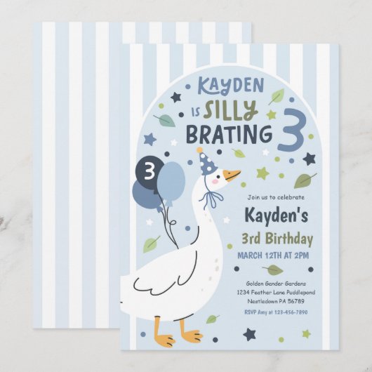 Silly Goose Silly-Brating Three Birthday Party  招待状 (正面/裏面)