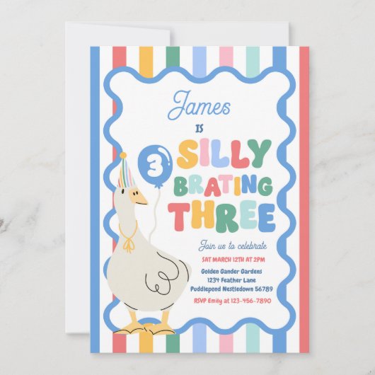 Silly Goose Silly-Brating Three Birthday Party  招待状 (正面)