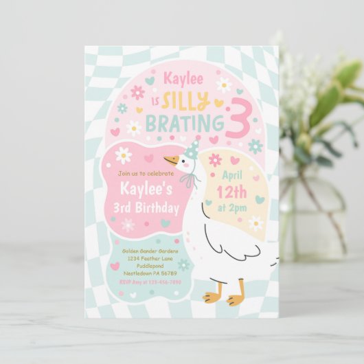 Silly Goose Silly-Brating Three Birthday Party 招待状 (スタンド正面)