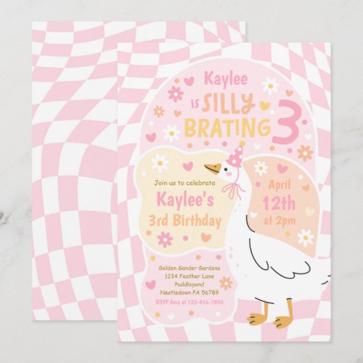 Silly Goose Silly-Brating Three Birthday Party 招待状 (正面/裏面)