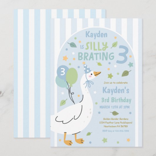 Silly Goose Silly-Brating Three Birthday Party 招待状 (正面/裏面)