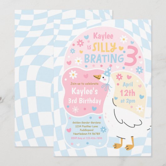 Silly Goose Silly-Brating Three Birthday Party 招待状 (正面/裏面)