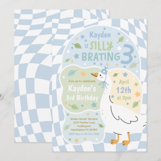 Silly Goose Silly-Brating Three Birthday Party 招待状 (正面/裏面)