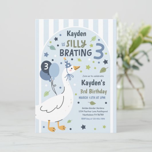 Silly Goose Silly-Brating Three Birthday Party 招待状 (スタンド正面)
