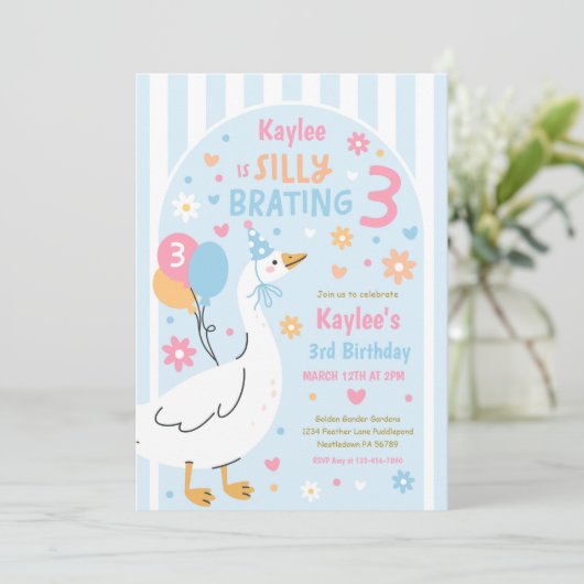 Silly Goose Silly-Brating Three Birthday Party 招待状 (スタンド正面)