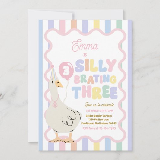 Silly Goose Silly-Brating Three Birthday Party  招待状 (正面)
