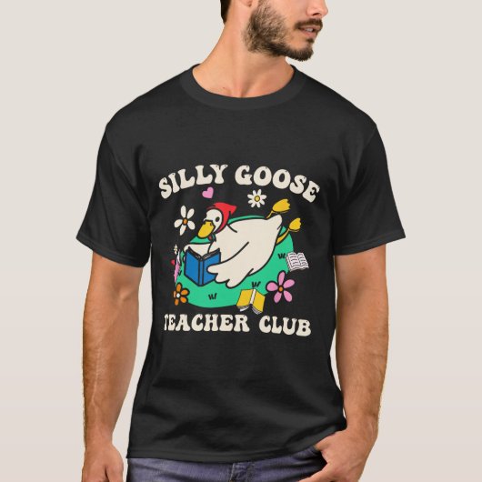 Silly Goose Teacher Club Retro Groovy Teacher Back Tシャツ (正面)