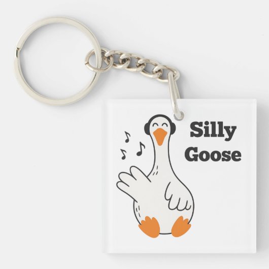 Silly Goose Wearing Headphones – Cute Funny Goose キーホルダー (正面)