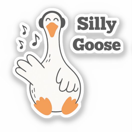 Silly Goose Wearing Headphones – Cute Funny Goose シール (正面)