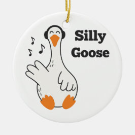 Silly Goose Wearing Headphones – Cute Funny Goose セラミックオーナメント