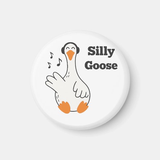 Silly Goose Wearing Headphones – Cute Funny Goose マグネット (正面)