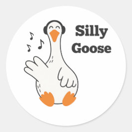Silly Goose Wearing Headphones – Cute Funny Goose ラウンドシール