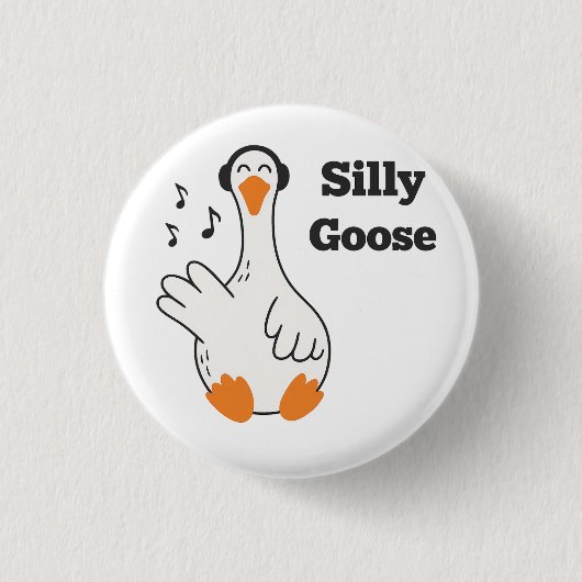 Silly Goose Wearing Headphones – Cute Funny Goose 缶バッジ (正面)