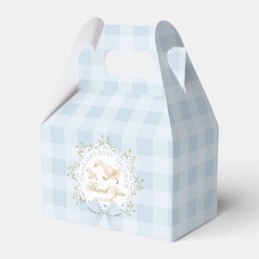 Silly Goose Whimsical Blue Gingham Baby Shower フェイバーボックス (正面サイド)