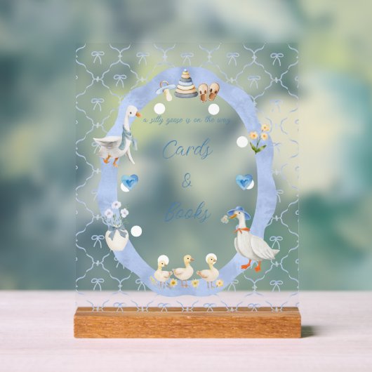 Silly Goose Whimsical Bow Baby Boy Shower アクリルサイン (ニュートラル)