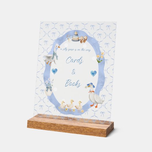 Silly Goose Whimsical Bow Baby Boy Shower アクリルサイン (傾斜)