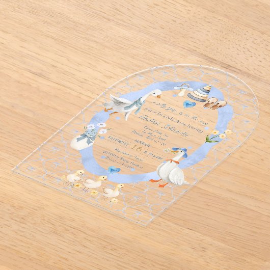 Silly Goose Whimsical Bow Baby Boy Shower アクリル招待状 (レイダウン)
