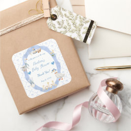 Silly Goose Whimsical Bow Baby Boy Shower スクエアシール