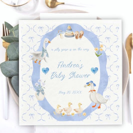 Silly Goose Whimsical Bow Baby Boy Shower スタンダードランチョンナプキン