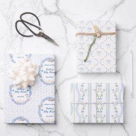 Silly Goose Whimsical Bow Baby Boy Shower ラッピングペーパーシート