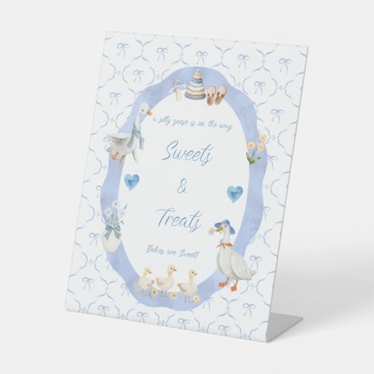 Silly Goose Whimsical Bow Baby Boy Shower 台座サイン (正面)