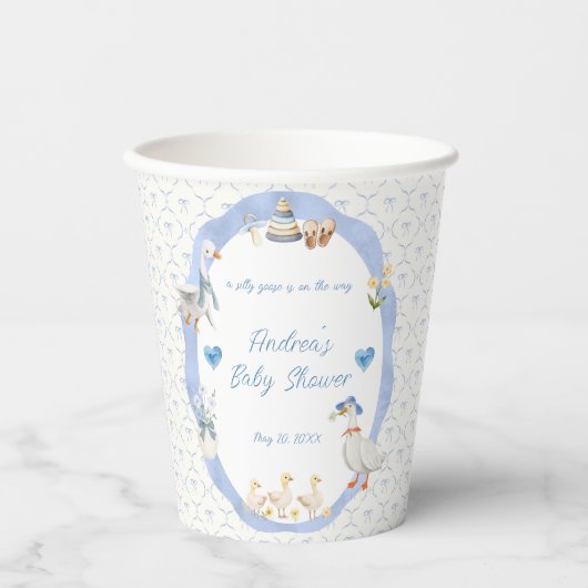 Silly Goose Whimsical Bow Baby Boy Shower 紙コップ (正面)