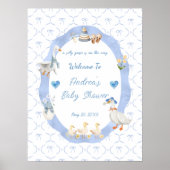 Silly Goose Whimsical Bow Baby Boy Shower Welcome ポスター (正面)