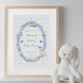 Silly Goose Whimsical Bow Baby Boy Shower Welcome ポスター