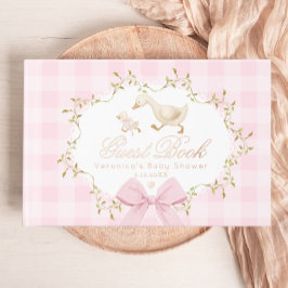 Silly Goose Whimsical Gingham Baby girl Shower ゲストブック