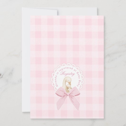 Silly Goose Whimsical Pink Bow Baby Shower 招待状 (裏面)