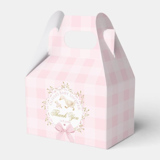 Silly Goose Whimsical Pink Gingham Baby Shower フェイバーボックス (正面サイド)