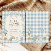 Silly Goose Winter Baby Shower Blue Gingham  招待状