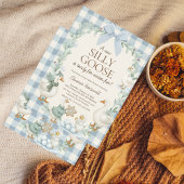 Silly Goose Winter Baby Shower Blue Gingham  招待状