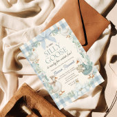 Silly Goose Winter Blue Plaid Baby Shower 招待状