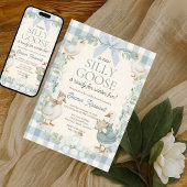 Silly Goose Winter Blue Plaid Baby Shower 招待状