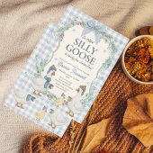 Silly Goose Winter Blue Plaid Gingham Baby Shower 招待状
