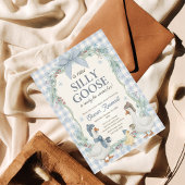 Silly Goose Winter Blue Plaid Gingham Baby Shower 招待状