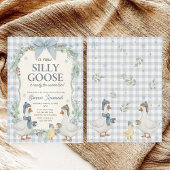 Silly Goose Winter Blue Plaid Gingham Baby Shower 招待状