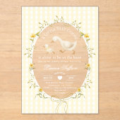 Silly Goose Yellow Gingham Baby Shower アクリル招待状 (正面)