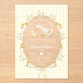 Silly Goose Yellow Gingham Baby Shower アクリル招待状