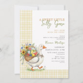 Silly Goose Yellow Gingham Flower Baby Shower 招待状 (正面)