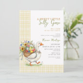 Silly Goose Yellow Gingham Flower Baby Shower 招待状 (スタンド正面)